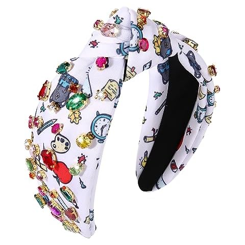 HZEYN Teacher Headbands for Women Crystal Knotted Headband Wide Hairband Teacher Hair Accessories (Pencil Ruler Apple) Cover
