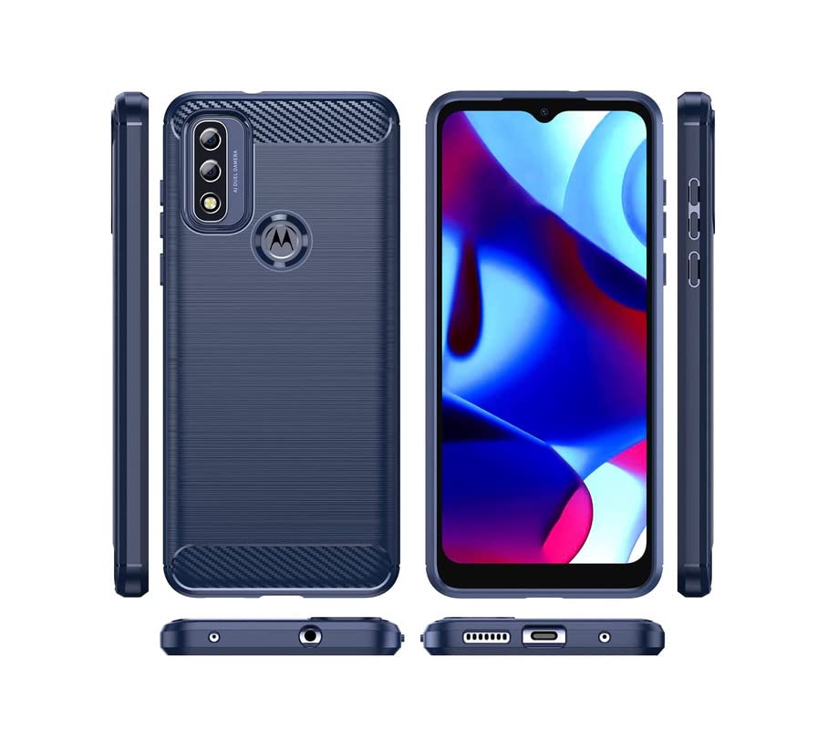 Image of NPRC Hybrid Ultra Slim Protective Case TPU Non-Slip Carbon Fiber Texture Shockproof Case Cover for Moto G Pure - Blue