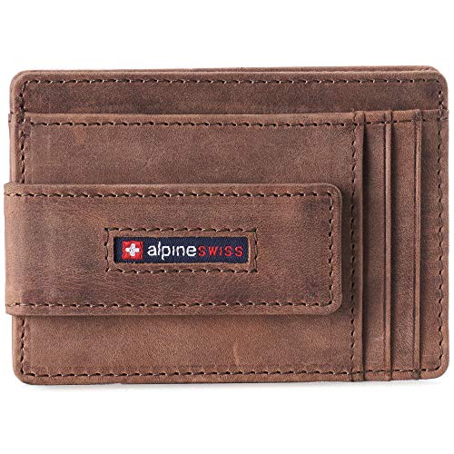 Image of alpine swiss Harper Mens RFID Slim Money Clip Front Pocket Wallet Minimalist Leather ID Card Holder