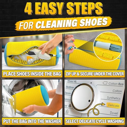 Image of Shoe Washing Bags for Washing Machine - Extra Durable Microfiber Sneaker Laundry Bags with Hidden Zipper, 360 Deep Clean Shoe Wash Bag for Tennis Shoes, Sneakers, Trainers, Delicates & More - Yellow