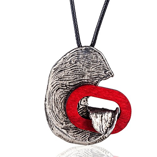 COOSTUFF ANNA Vintage Fingerprint Wood Pendant Vintage Necklaces for Women Handmade Women Jewelry (Red)