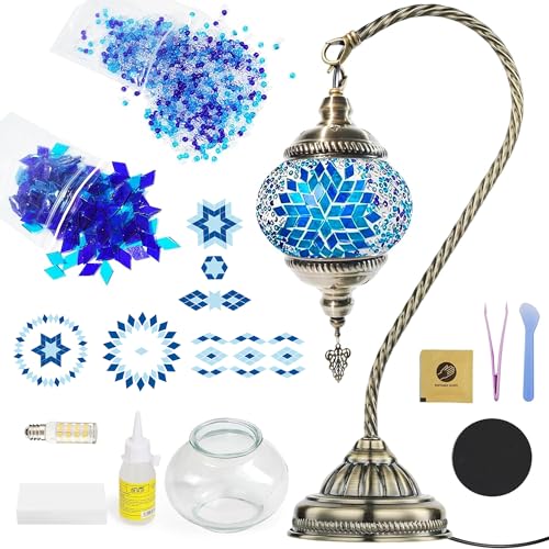 LOZNDA DIY Turkish Mosaic Lamp Kit Bedside Turkish Lamp Bohemian Moroccan Unique Gift Idea Mosaic Art & Craft Project Kits for Adults & Teens for Living Room (Sapphire Sea)