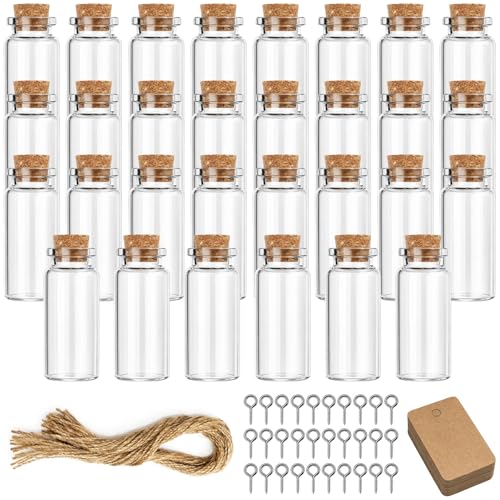 Richunie 30 Fiole En Verre, 10 Ml Petite Bouteille En Verre, Mini Bouteille Verre, Petit Œillet De Mouton + Étiquette + Corde De Lin Fine Pour Diy,...