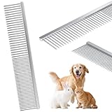 7.5 Inch Professional Stainless Steel Pet Grooming Comb for Dogs & Cats, Wide & Dense Teeth for Removing Tangles, Knots,Undercoat,Flea,Excess Hair, Rounded Corners Design for Safe,Metal Dematting Tool