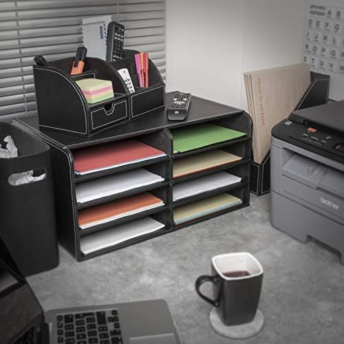 EHC Desk Stationary Tools Tidy Pen Mobile Business Card Storage Organizer Unit Holder Box or Make up Organiser, Black