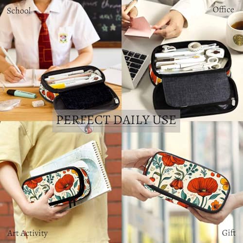 Image of Yekiua Floral Pencil Pouch Blossom Wild Flower Leaves High Capacity Pencil Case Stationary Bag Cosmetics Bag Colorful