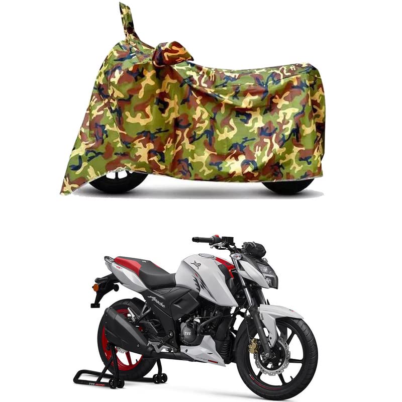 Image of Waterproof 100% PVC Coated Bike Scooty Two Wheeler Body Cover Compatible For TVS Apache RTR 160 4V Drum /UV-Rays /Heat Protection /Birds Dropping /Scratchproof /Dust proof /All [6X6 Jungle Print]