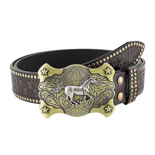 Ceinture Country Homme Femme | Cuir Gravé Vintage à Boucle Cheval Western