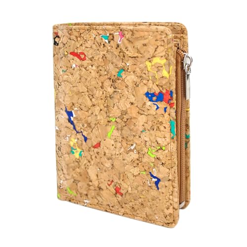 Image of Eco Cork Friendly RFID Blocking Wallet Bi-fold Card Holder Vertical Wallet With Zippered Coin Purse & ID Window