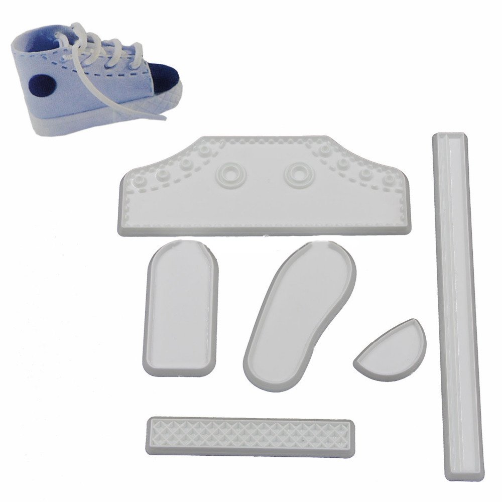 DIY 6pcs/set Plastic Fondant Life Size Baby High Cut Sneaker Baking Cutter Cake Mold Bebe Shoe Decorating Tools for Cakes