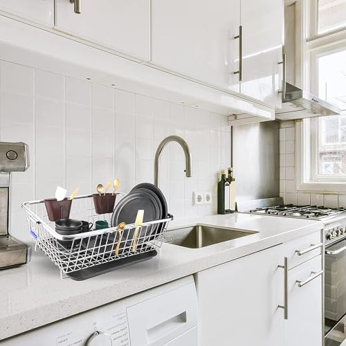 Image of Steel Drainer Tray Basket (56x43x23) Stainless Steel Dish Drainer Rack with Drip Tray /Utensil Drying Stand for Kitchen