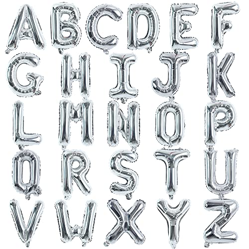 TONIFUL 52 Pieces 16 Inch Silver Letter A-Z Balloons Custom Phrase Mylar Foil Alphabet Letter DIY Personalized Phrase Banner for Birthday Anniversary Celebration Graduation Party Supplies Decoration