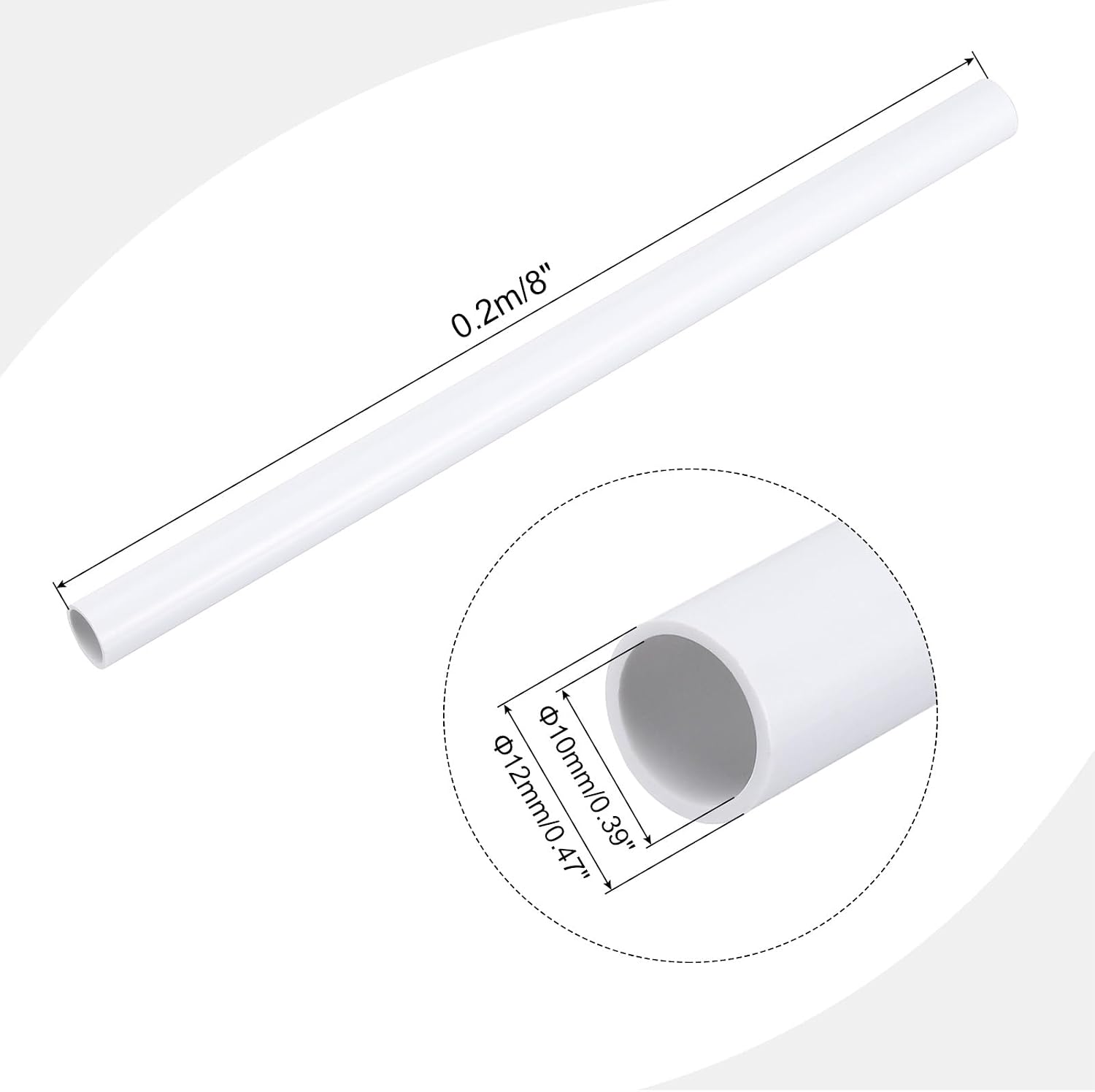 MECCANIXITY 1/2 Inch OD PVC Rigid Tube Round Pipe Tubing Hardware Tubing 10mm ID 12mm OD 8" Length White High Impact for Water Pipe, Crafts