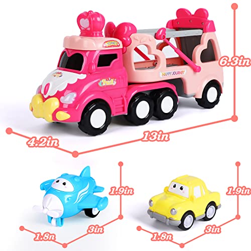 5 In 1 Transport Toy Trucks For Toddlers 1-3, Pink Princess Girl Car Toys With Lights & Music Cars For Toddlers 1-3 Girls Toys, Carrier Truck Cars Cartoon Vehicles Girl Gifts Birthday For Baby Girls #TOP4