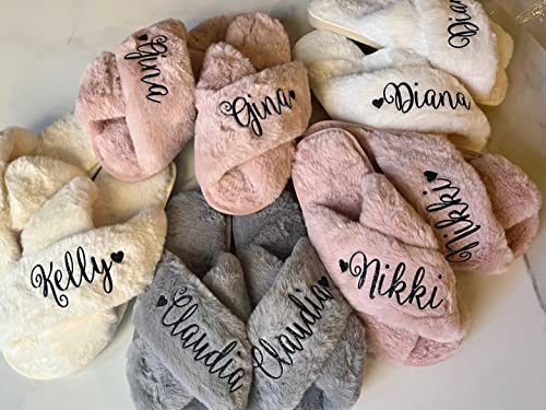 Easter Gift for Woman Girl Friend Bridal Slipper Bridesmaid Customized Gifts for her Bridal Shower Wedding Personalized Bridesmaid Fluffy Bachelorette Fluffy Slide On Girls Night Sleepover Event Preparation Mothers Day Sets3