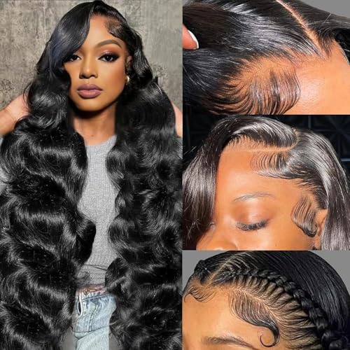 Human Hair Wigs for Women 13x4 Transparent Lace Front Wig Human Hair with 180% Density Body Wave Human Hair Wigs in Natural Black Color Brazilian Real Hair Wigs (Natural Black Color, 26 Inch)