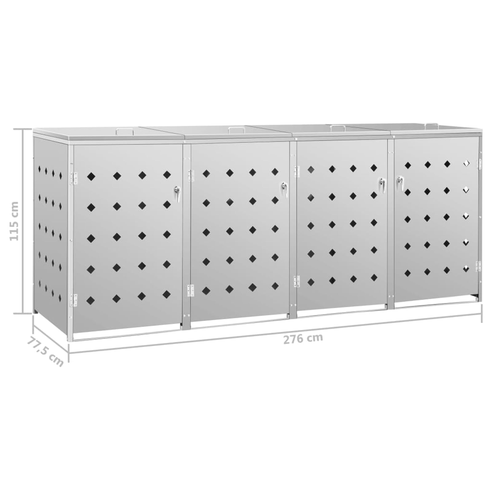 Homgoday Edelstahl Mülltonnenbox für 4x240L - Silber - 276x77,5x115cm - Gartenabfallbehälter mit Lüftung und Schloss Mülleimerschrank Model145382