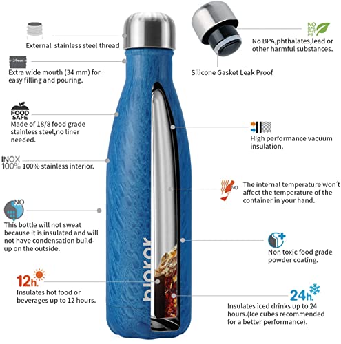 Image of BJPKPK Insulated Water Bottles 17oz Stainless Steel Water Bottles,Keep Cold for 24 Hours and Hot for 12 Hours,BPA Free,Wood Ice Blue