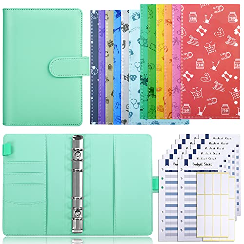 SKYDUE 12 Budget Envelopes with A6 Ring Binder,12 Durable Waterproof Plastic Cash Envelopes System for Bill Planner or Budget Planner,Includes 12 Expense Budget Sheets,24 Labels