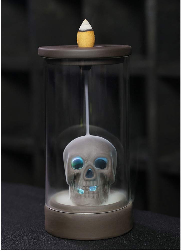 GracesDawn Creative Windproof LED Lampshade Skull Head Purple Clay Backflow Incense Burner, Aromatherapy Decoration Home Decoration, with Backflow Incense Cone