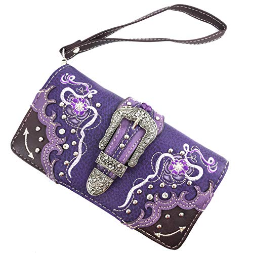 Zelris Floral Poppy Buckle Western Women Crossbody Wrist Trifold Wallet2