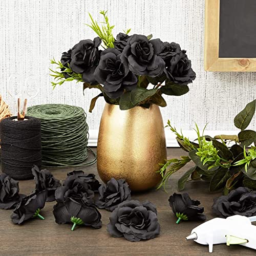 Image of Bright Creations Black Artificial Roses Bulk - 3-Inch Stemless Foam Roses 50 Pack for Crafts & Home Decor