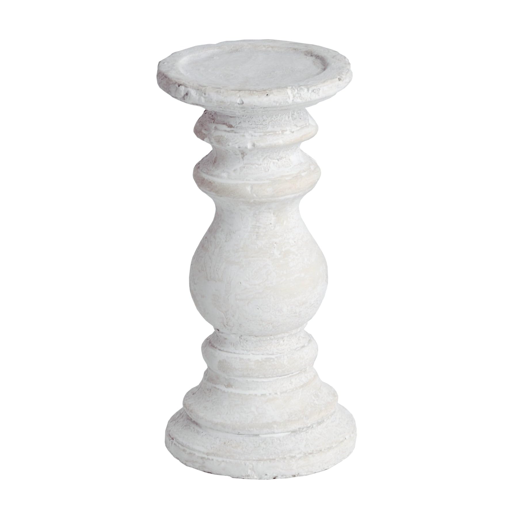 Sostter Cream White Washed Ceramic Candle Holder In | Size: Small
