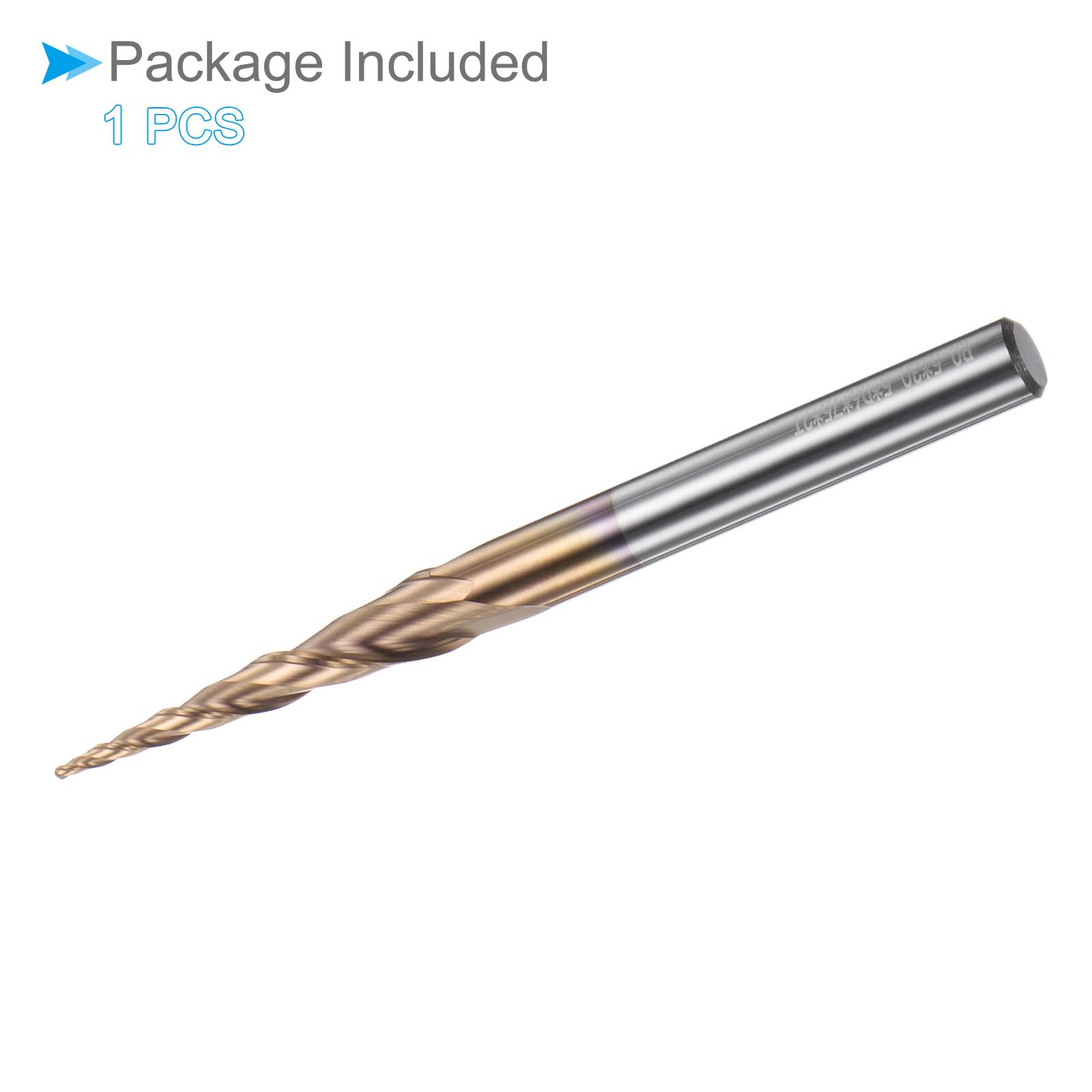 Fraise à Bout Sphérique Conique, Rayon de 0,5 mm, Tige de 6 mm, Angle de 9,38 Degrés, Fraise à 2 Cannelures en Carbure Micro-Grain avec Revêtement Tisin