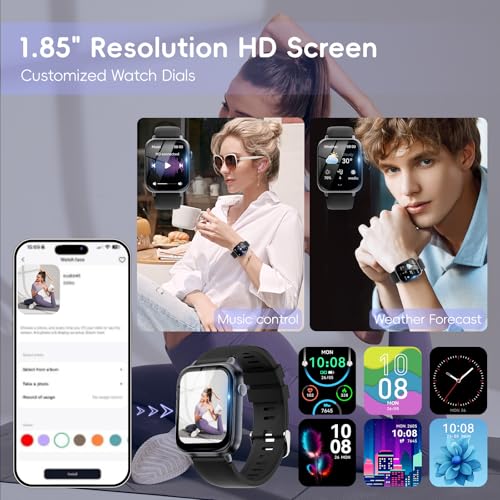 Image of Smart Watch for Men Women Answer /Make Call, 1.85 inch HD Fitness Tracker with 24 /7 Heart Rate & Sleep Monitor, 110+ Sports Modes, IP68 Waterproof Smartwatch, Long Battery Life for Android iOS, Black