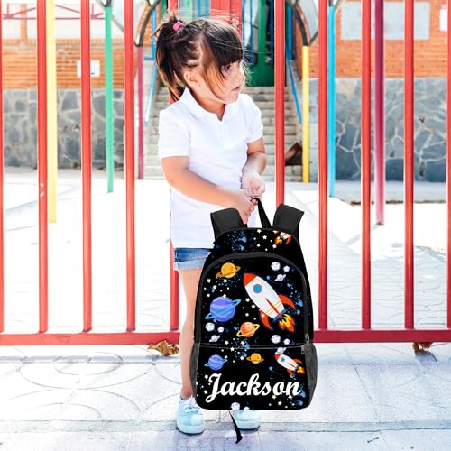 Customized Backpack with Name Personalized Space Rocket Print Backpack, Preschool Elementary boys Bookbags for Bag Back to School, Travel Daypack Shoulder2