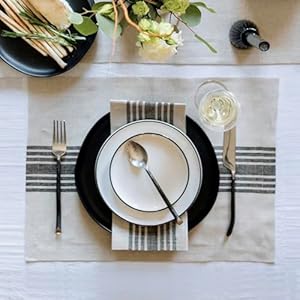 Solino Home Farmhouse Linen Placemats 14 x 19 Inch - 100% Pure Linen Stripe Black and Natural Cloth Placemats Set of 4 - Washable Fabric Table Mats Solino Home Farmhouse Linen Placemats 14 x 19 Inch 100 Pure Linen Stripe Black and Natural Cloth Placemats Set of 4 Washable Fabric Table Mats