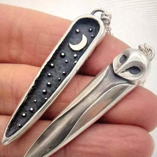 Lucky Silver Owl Necklace,Oxidized Vintage Owl Pendant with Moon and Stars,Retro Owl Moon Clavicle Chain,Halloween Animal Pendant Necklace Jewelry Christmas Gifts3