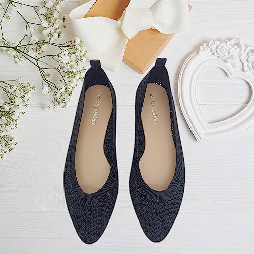 CasfelRen Women's Classic Ballet Flats, Pointed Toe Comfortable Dress Shoes Flats, Soft Knit Slip On Flats Shoes for Women2