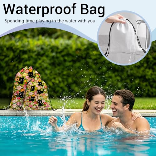 Image of Cat Drawstring Bag Foldable Storage Floral Bags for Cloth Shoes Toiletries