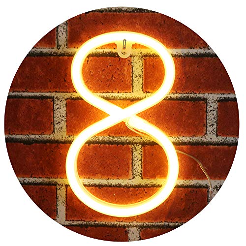 Image of Neon Number Sign Wall Decorative Neon Lights Warm White Alphabet Letter Lights Night Lamp for House Bar Pub Hotel Beach Recreational, Kids Room, Living Room, Birthday Wedding Party Decor - 8 (Eight)