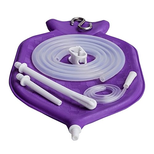 HealthAndYoga(TM) Superior Enema Bag Kit - 2 Quart Fountain (Open) top – High Quality Silicone Hose and Fittings (Purple)