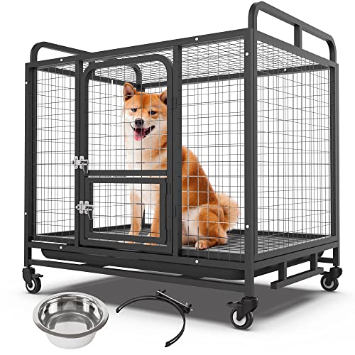 The Escape Proof Dog Crates 12 37 Inch Heavy Duty Dog Crate Cage Kennel with Wheels ...