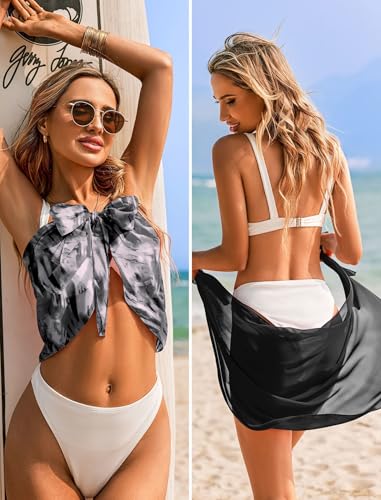 Image of Ekouaer 2 Pieces Women Beach Sarongs Sheer Cover Ups Chiffon Bikini Wrap Skirt for Swimwear S-XXL