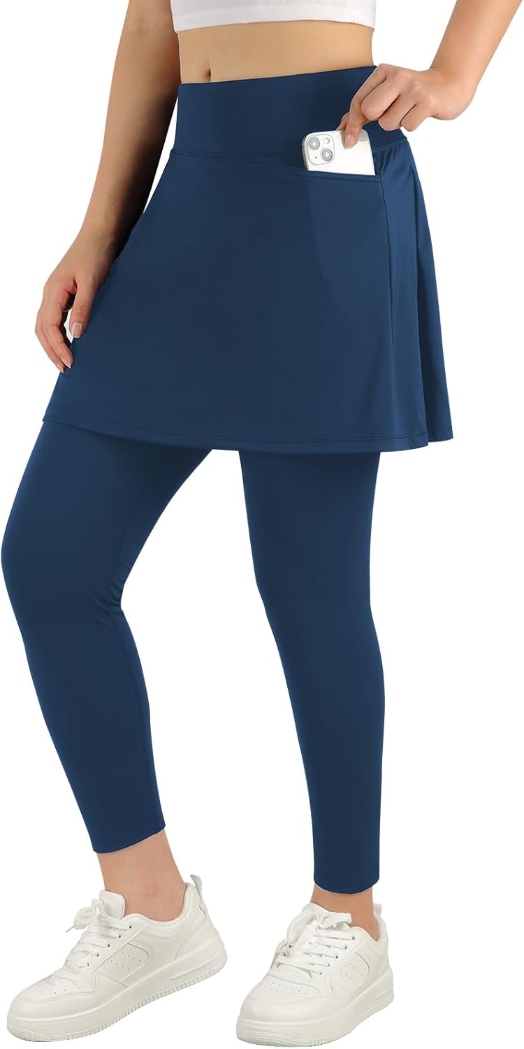 ANIVIVO Women's Knee Length Fleece Lined Leggings with Skirt, Winter Warm Skirted Leggings for Women Zipper Pockets - Image 4