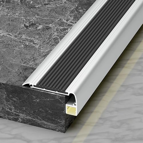 階段滑り止め 階段段鼻 LEDチャンネル付き アルミ製 階段 滑り止めマット すべり止めテープ 屋内および屋外階段用(Black,150cm/59in)