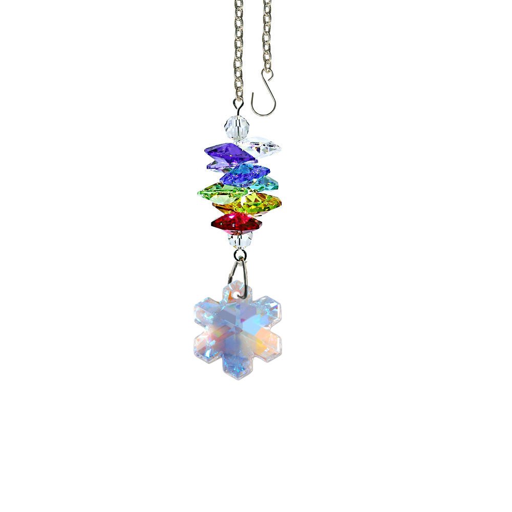 Crystal Suncatcher 3 inch Crystal Ornament Aurora Borealis Faceted Snowflake Prism Colorful Cascade Prisms Rainbow Maker Made with Genuine Swarovski Crystals