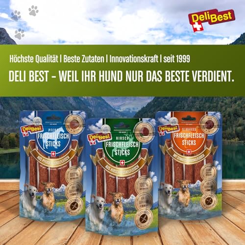 DeliBest Frischfleisch Straussen Sticks I Straussenfleisch für Hunde I Hundeleckerli getreidefrei I natürlicher Hunde Zahnsteinentferner I Hundezahnpflege Snack, 7 Stück (1er Pack)