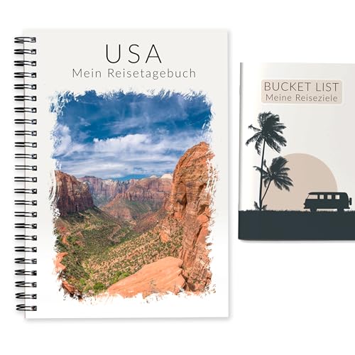 Diario di viaggio USA + Bucket List | Crea con il diario la tua guida di viaggio per gli Stati Uniti | Agenda di viaggio e consapevolezza | Regalo di alta qualità per l'America | Raccoglitore ad