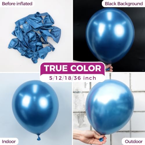 Image of Bezente Metallic Blue Latex Party Balloons 30 Pack 18 inch Large