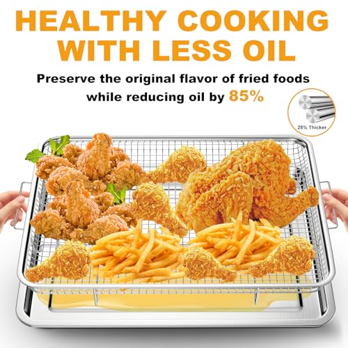 Image of Air Fryer Basket for Oven, 2 Pack Large Air Fryer Basket and Tray Stainless Steel Oven Air Fryer Accessories Pan Rack for Cooking Baking and Broiling, 18.7 inchx12.8 inch15.7 inchx11.8 inch