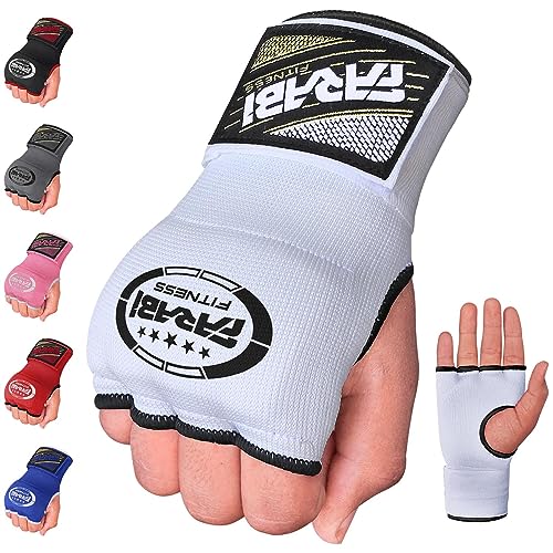 Farabi Sports Hybrid Weight Lifting Gym Fitness Workout Inner MMA Muay Thai Gym Workout Hand Wraps Gel Inner Gloves Bandages Hand Protector (White, L/XL)