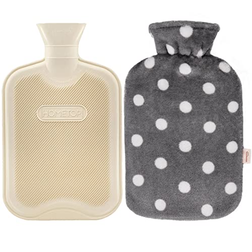 50% Off Discount HomeTop Premium Classic Rubber Hot or Cold Water Bottle with Soft Fleece Cover (2 Liters, White)