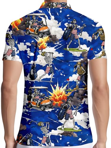 Image of PAGYMO Funny Golf Shirts for Men Crazy Printed Pattern Novelty Moisture Wicking Performance Mens Polo Shirt