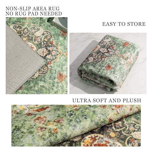 Castage Washable Runner Rug 2X6,Green Rug Runners Non Slip,Long Boho Rugs For Hallways Kitchen Bedroom Entryway Living Room Bathroom,Vintage Bohemian Distressed Oriental Floor Carpet thumb #5