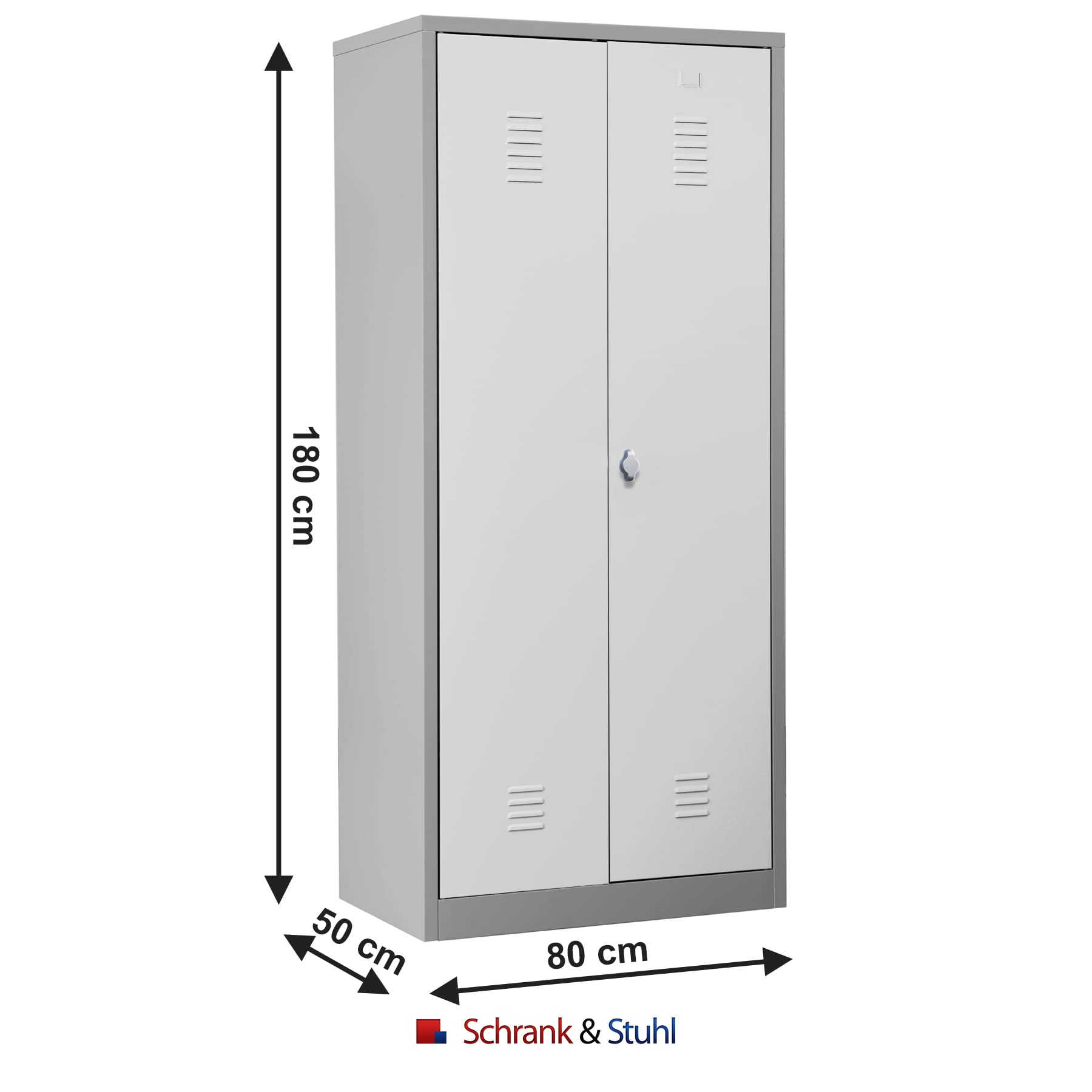 Schrank & Stuhl Mehrzweckschrank | Besenschrank mit Durchgehender Trennwand, Hakenleiste und 7 Fächern 180x80x50, Drehriegelverschluss, komplett montiert, Grau/Weiß